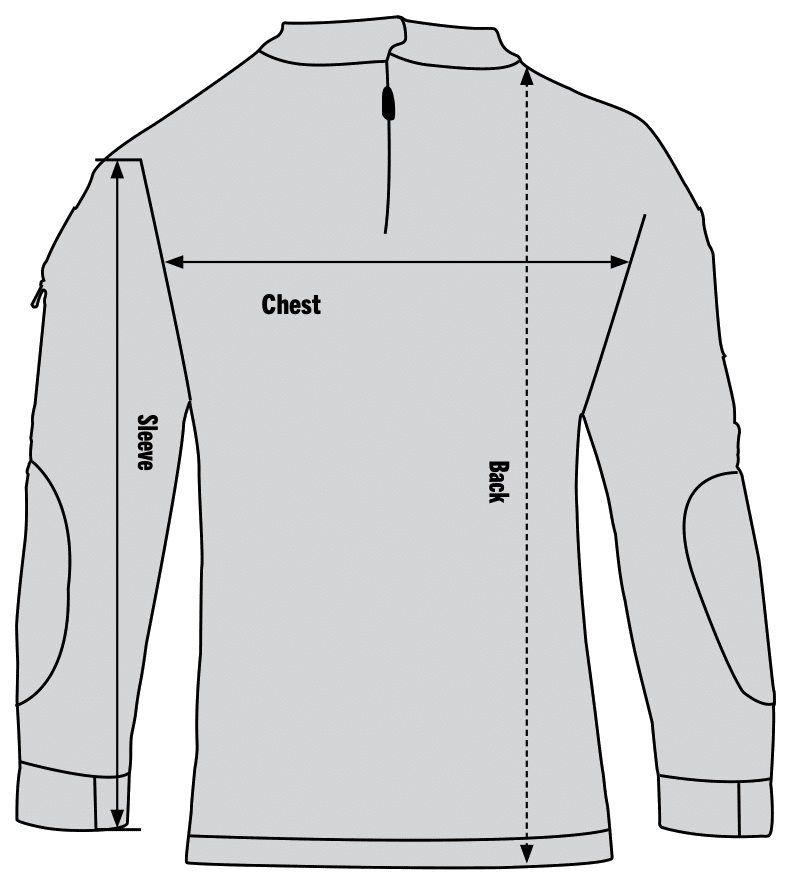 Rothco 1/4 Zip Combat Shirt Sizechart