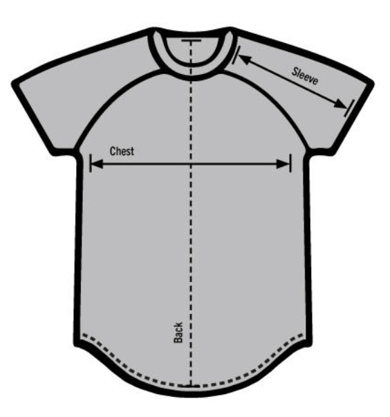Womens Essential Raglan Sleeve T-Shirt Measurement Diagram