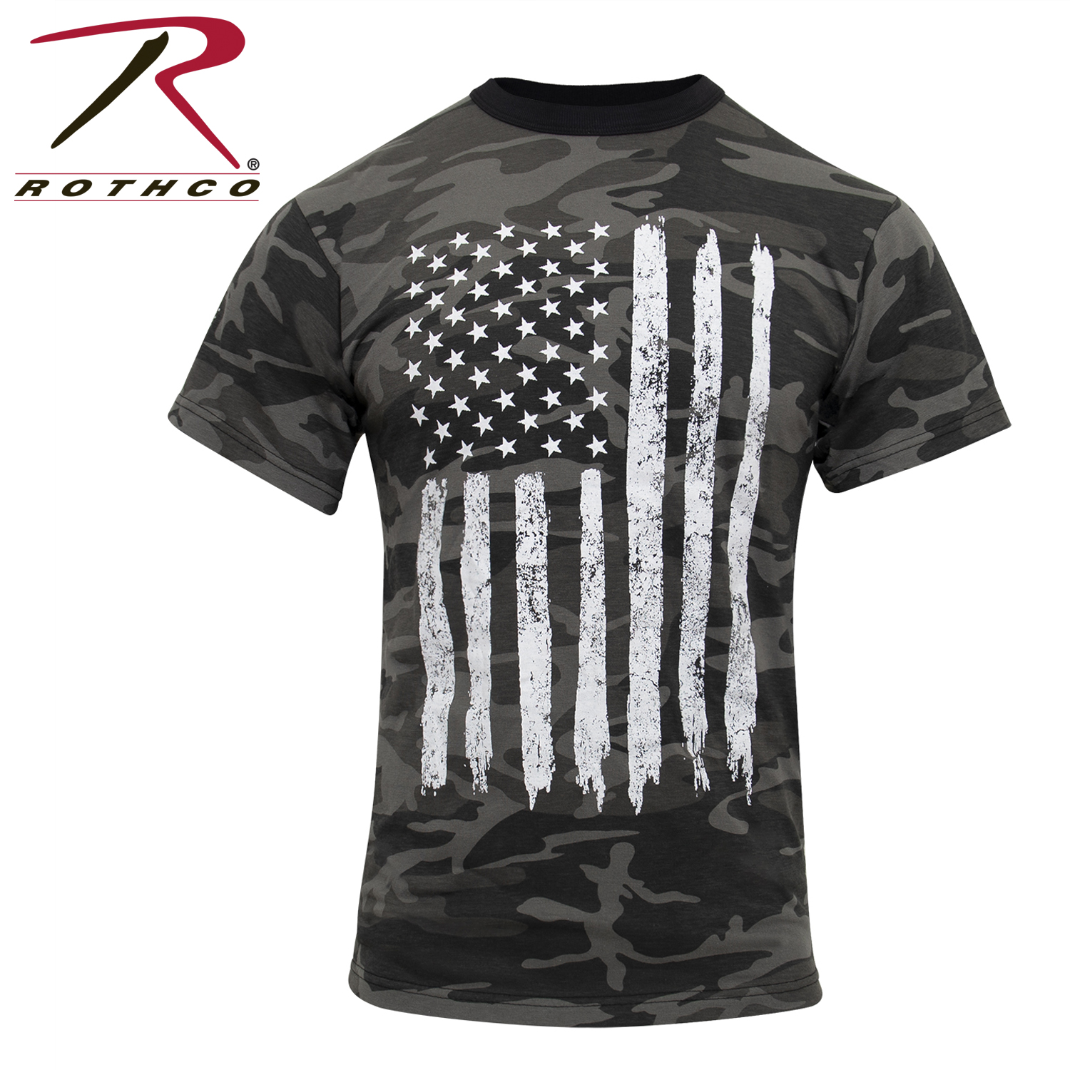 Rothco Camo US Flag T-Shirt - Black Camo