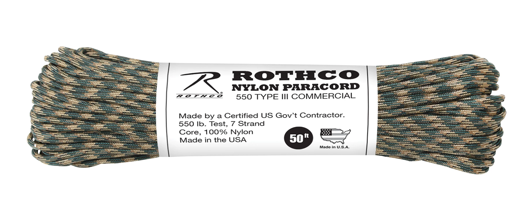 ROTHCO ナイロンパラコード 550 Type III 5本セット Rothco 550lb Type III Nylon Camo Paracord
