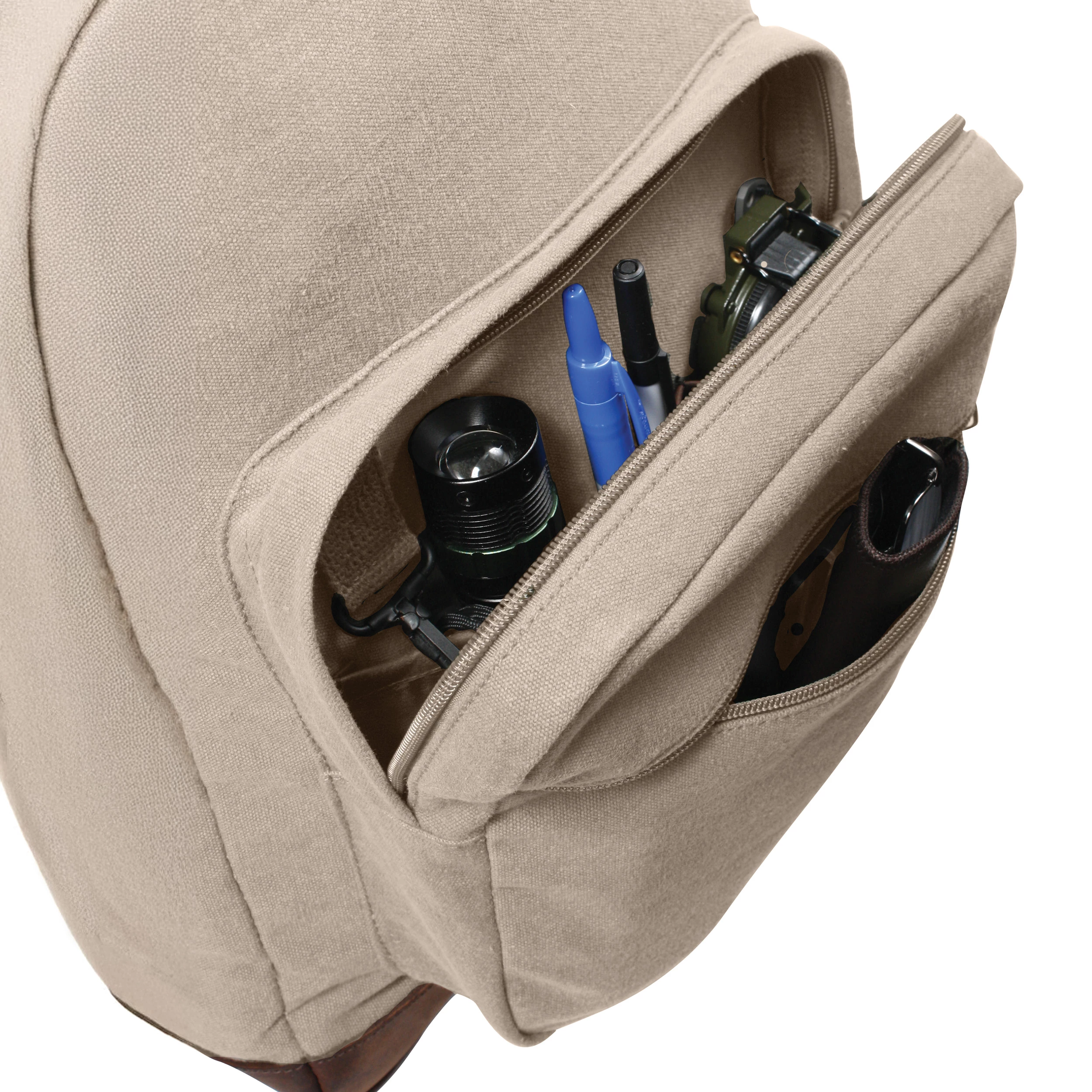 Rothco Vintage Canvas Teardrop Backpack With Leather Accents display picture 1