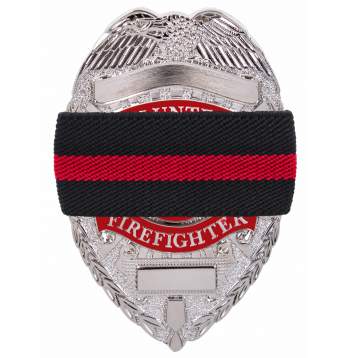 Thin Red Line, Fire Department, First Responder, Mourning Bands,  Fire Department Mourning Band, Fire Department Funeral Protocol, Mourning Badge, Badge With Black Band, Black Badge Band, Fire department Black Badge Band, Mourning Shroud, Thin Red Line Mourning Band, Fallen Fireman Band, 