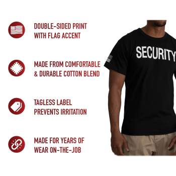 Rothco 2 Sided Security T Shirt with US Flag On Sleeve Black