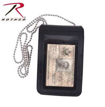 Black Leather Law Enforcement ID Holder With Neck Chain rothco 1138 