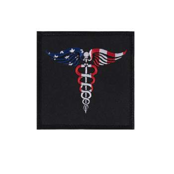 Rothco American Flag Caduceus Medical Symbol Patch with Hook Back, medical symbol, medical symbol snake, medical staff symbol, caduceus symbol, EMS, healthcare workers, American flag patch, hook and loop patches, first responders, 