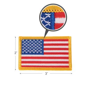 Pack of 3 American Flag Patches, US Embroidered Iron or Sew On Flag Patch  Emblem with Gold Border 