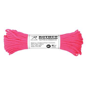 100 FT Neon Pink 550LB 100% Nylon Paracord Type III Rope 