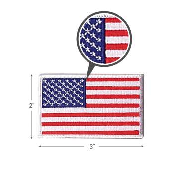 USA American Flag REVERSE Patch 2 x 3 Iron On or Sew On Embroidery