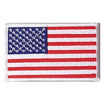 American Flag Embroidered Patch Reverse White Border US USA Iron-On Emblem