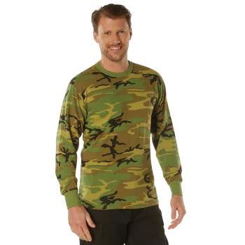 Camo long sleeve tee shirt, camouflage long sleeve t-shirt, vintage camo long sleeve t-shirt, camouflage long sleeve tee, vintage camouflage long sleeve t-shirt, camo, camouflage, woodland camouflage, woodland camo, classic camo, military camo long sleeve t-shirt, long-sleeve t-shirt, tagless long sleeve t-shirt, woodland camo, wholesale camouflage,