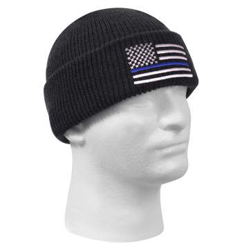 Rothco Thin Blue Line Deluxe Embroidered Watch Cap, thin blue line, police support hat, police hat, flag hat, rothco embroidered watch cap, rothco watch cap, watch cap, knitted watch cap, thin blue line watch cap, watch cap thin blue line, beanie, cold weather cap, military watch cap, knit watch cap, army watch cap,                                         