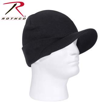 Billed Beanie 100% Acrylic Knit  Skull Cap Radar Hat Black White 1 SZ FIT UNISEX