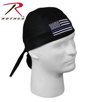 Rothco Thin Blue Line Flag Headwrap, thin blue line headwrap, headwrap thin blue line, thin blue line headband, blue headband, headwrap, thin blue line flag, tie headwrap, cotton headwrap, head wrap, rothco headwrap, scrub cap, scrub hat, or scrub cap, surgical scrub cap