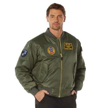 Men's Bomber Flight Jacket w/ Patches, Size: 2XL, Green