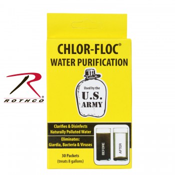 Water Purification Tablets, water purifier, purification tablets, water purifying tablets, emergency water, survival, prepper, bug out bag, emergency supplies, prepper gear, survivalist, water tablets, Chlor Floc Military Water Purification Powder Packets