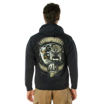 Black Ink U.S.M.C. Bulldog 2 Sided Hooded Pullover Sweatshirt