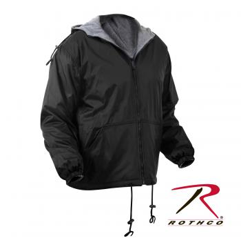 Reversible rain jacket with hood