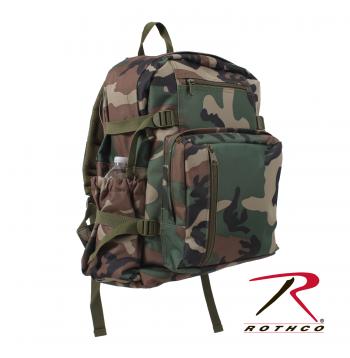 Rothco Woodland Camo Backpack, backpack, back pack, camo back pack, camouflage, wholesale backpack, bags, polyester, padded shoulder straps, molle straps, molle, m.o.l.l.e., molle bags, school back packs, packs, military packs, camo packs, 