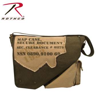 Black Vintage Military 2-Tone Imprinted Map Case Travel Shoulder Bag Rothco 9248 
