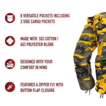 Yellow camo cargo pants womens discount